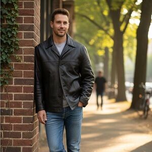 Vintage Y2K Wilson’s Leather Men's Black Leather Jacket (Like New)